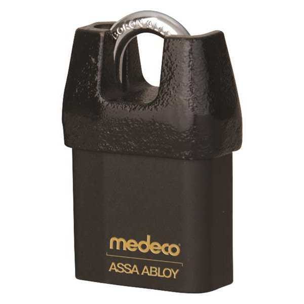 Medeco Padlock, Keyed Different, Partially Hidden Shackle, Square Brass Body, Boron Shackle, 5/16 in W - 5452500-T-26-DL-P