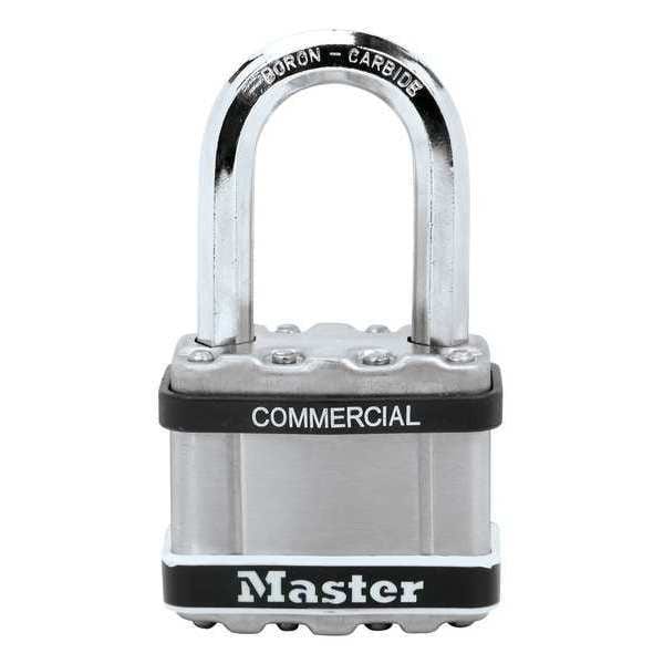 Master Lock Padlock, Keyed Different, Long Shackle, Square Stainless Steel Body, Boron Shackle, 15/16 in W - M5LFSTS
