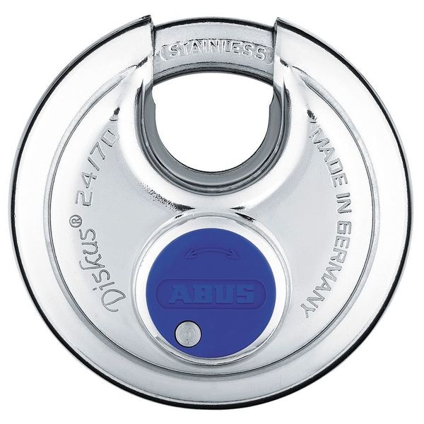 Abus Padlock, Keyed Different, Partially Hidden Shackle, Disc Stainless Steel Body, 3/4 in W - 24IB/70 MK KD