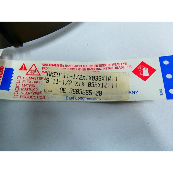 Lenox 9FT 11-1/2IN X 1IN X 0.035IN SAW BLADES & ACCESSORY - AME9`11-1/2X1X035X10/1