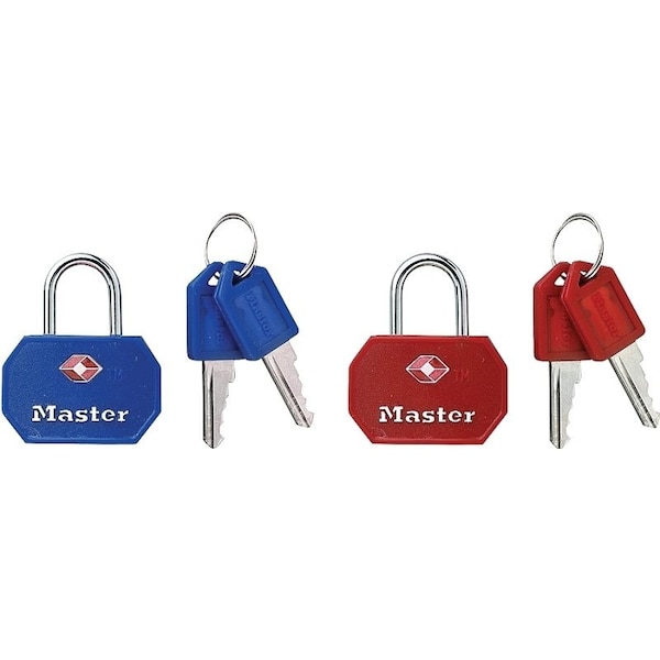 Master Lock 4681TBLK Luggage Lock, Keyed Alike Key, 3/32 in Dia Shackle, Steel Shackle, Steel Body, 1-1/4 in W Body - 4681TBLK/4681TBLR