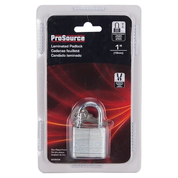 Prosource Padlock, Standard Shackle, 3/16 in Dia Shackle, Steel Shackle, Steel Body, Laminated/Nickel - HD00010