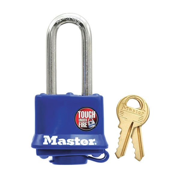 Master Lock Padlock, Keyed Alike, Long Shackle, Rectangular Steel Body, Steel Shackle, 1/2 in W - 312KALH