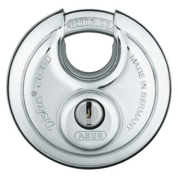 Abus Padlock, Keyed Alike, Partially Hidden Shackle, Disc Stainless Steel Body, Steel Shackle, 1 in W - 26/80 KA