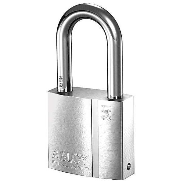 Abloy Padlock, Keyed Alike, Long Shackle, Rectangular Brass Body, Hardened Steel Shackle, 1 3/32 in W - PL341/50B-KA