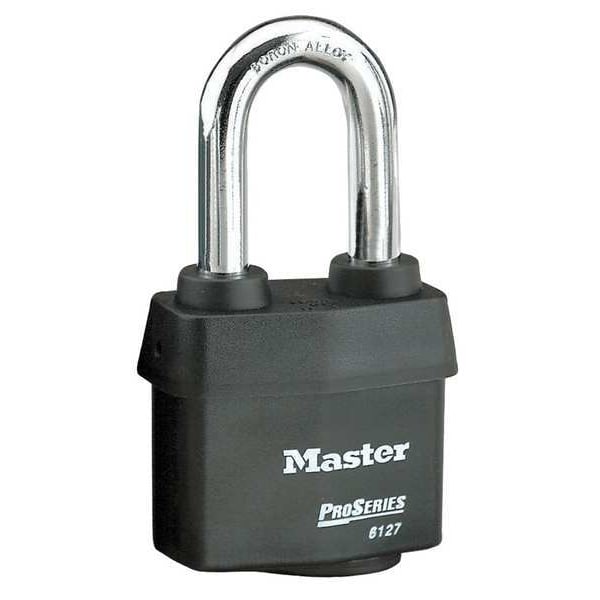 Master Lock Padlock, Keyed Different, Long Shackle, Rectangular Steel Body, Boron Shackle, 7/8 in W - 6127LH