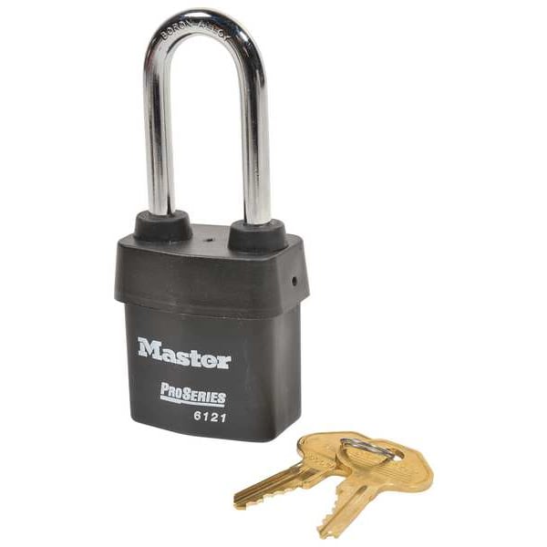 Master Lock Padlock, Keyed Alike, Long Shackle, Rectangular Steel Body, Boron Shackle, 7/8 in W - 6121KALJ10G010