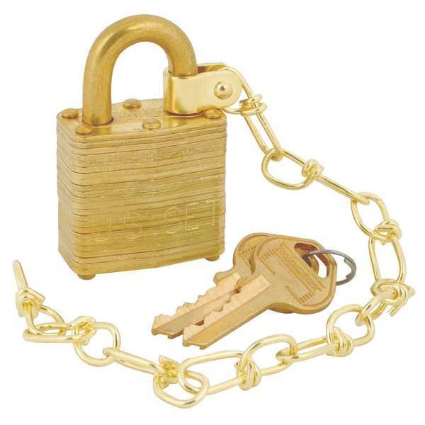 Master Lock Padlocks, Keyed Alike, Standard Shackle, Rectangular Steel Body, Brass Shackle, 5 PK - 6004NKAS5SBCUSS1KEY2KS
