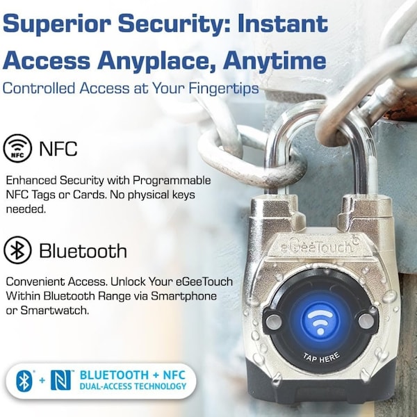 Egeetouch 5th Gen Smart Padlock, Anti-cut Outdoor with Bluetooth and NFC, Short shackle - 5-02503-94