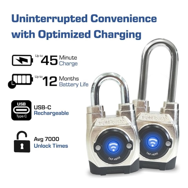 Egeetouch 5th Gen Smart Padlock - Outdoor with Bluetooth and NFC, Long shackle - 5-02502-94