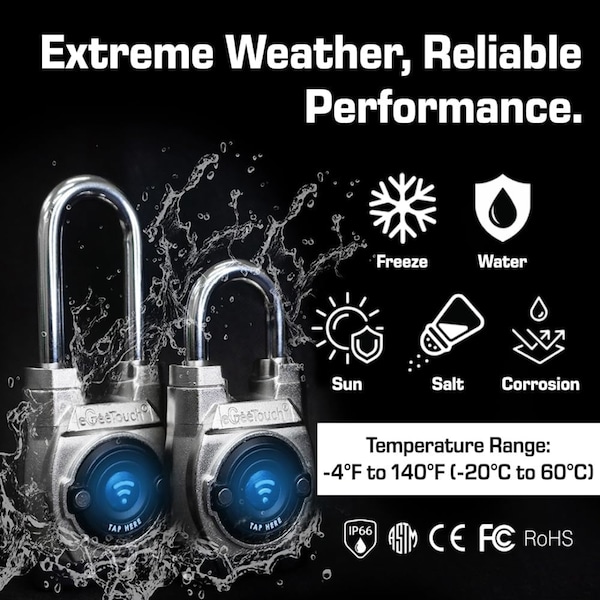 Egeetouch 5th Gen Smart Padlock - Outdoor with Bluetooth and NFC, Long shackle - 5-02502-94