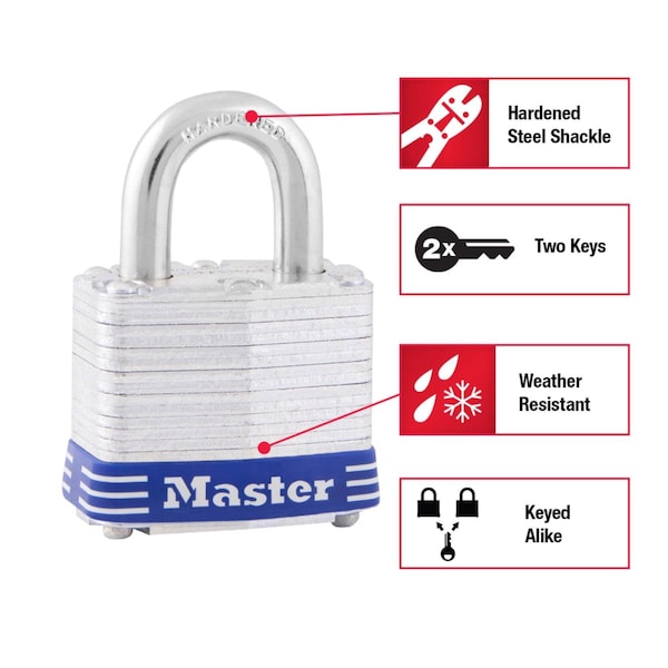 Master Lock Master Lock 1-1/2 in. H X 7/8 in. W X 2 in. L Steel 4-Pin Cylinder Exterior Padlock, PK2 - 5T