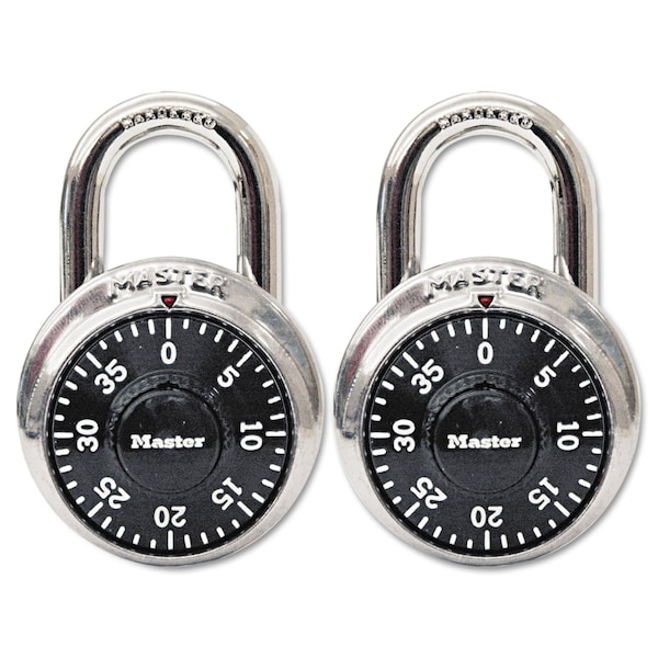 Master Lock Combination Lock, Stainless Steel, 1 7/8" Wide, Black Dial, PK2 - 1500-T