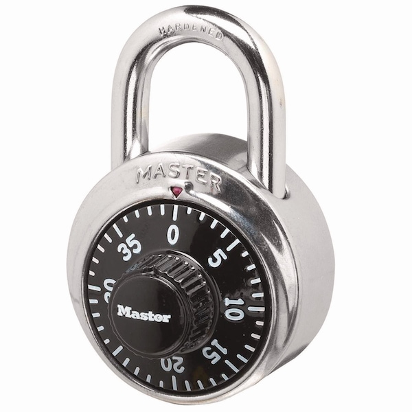 Master Lock Combination Lock, Stainless Steel, 1 7/8" Wide, Black Dial, PK2 - 1500-T