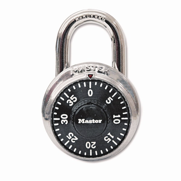 Master Lock Combination Lock, Stainless Steel, 1 7/8" Wide, Black Dial, PK2 - 1500-T