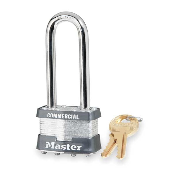 Master Lock Padlock, Keyed Different, Long Shackle, Rectangular Steel Body, Steel Shackle, 3/4 in W - 81LJ