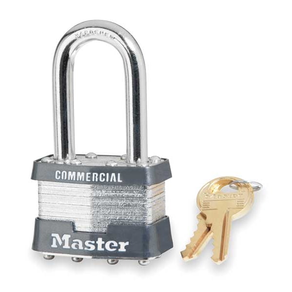 Master Lock Padlock, Keyed Different, Long Shackle, Rectangular Steel Body, Steel Shackle, 3/4 in W - 81LF