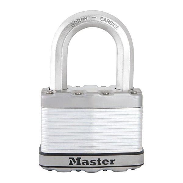 Master Lock Padlock, Keyed Alike, Long Shackle, Rectangular Steel Body, Boron Shackle, 1 3/16 in W - M15KALF
