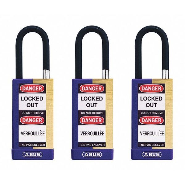Abus Keyed Padlock, Open, Rectangular Steel Body, Hardened Steel Shackle, 3/4 in W, 3 PK - 20124