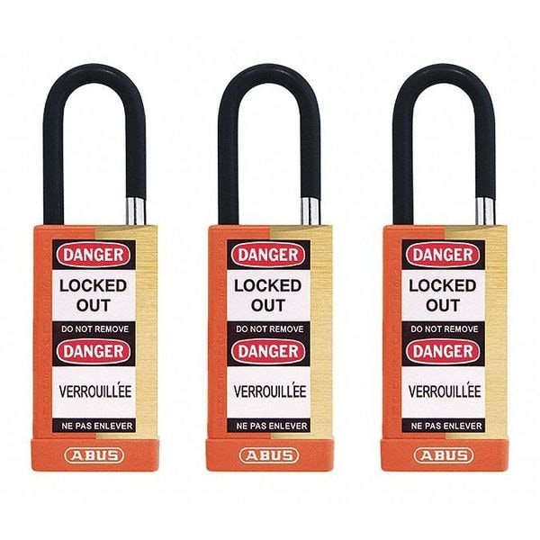 Abus Keyed Padlock, Open, Rectangular Steel Body, Hardened Steel Shackle, 3/4 in W, 3 PK - 20178