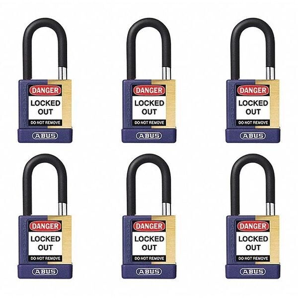 Abus Keyed Padlock, Open, Rectangular Steel Body, Hardened Steel Shackle, 3/4 in W, 6 PK - 20081