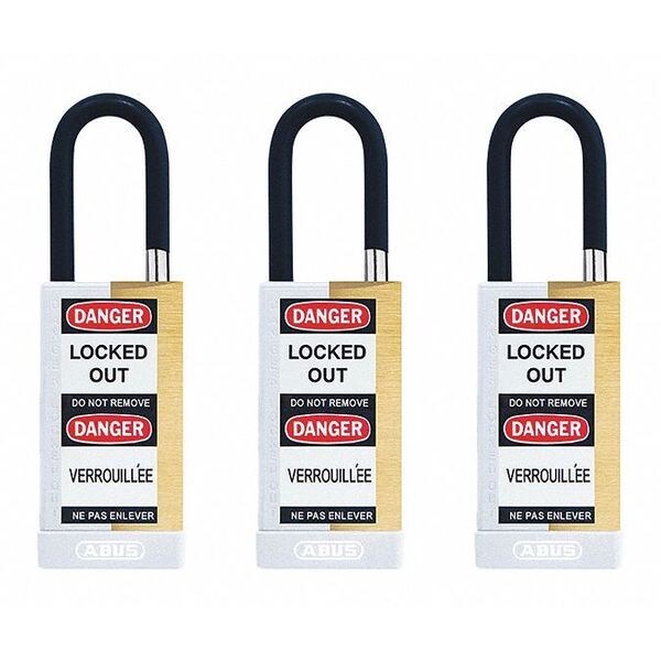 Abus Keyed Padlock, Open, Rectangular Steel Body, Hardened Steel Shackle, 3/4 in W, 3 PK - 20123