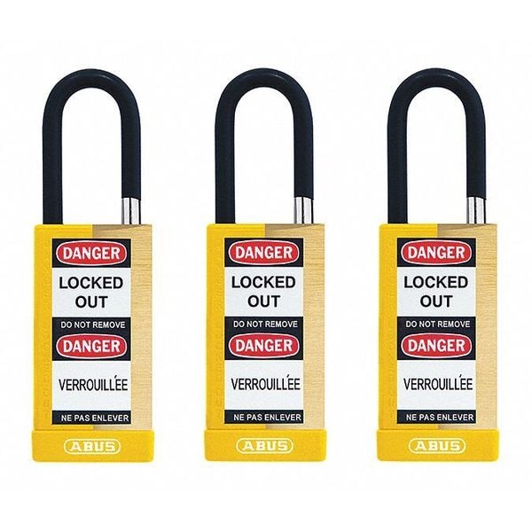 Abus Keyed Padlock, Open, Rectangular Steel Body, Hardened Steel Shackle, 3/4 in W, 3 PK - 20179