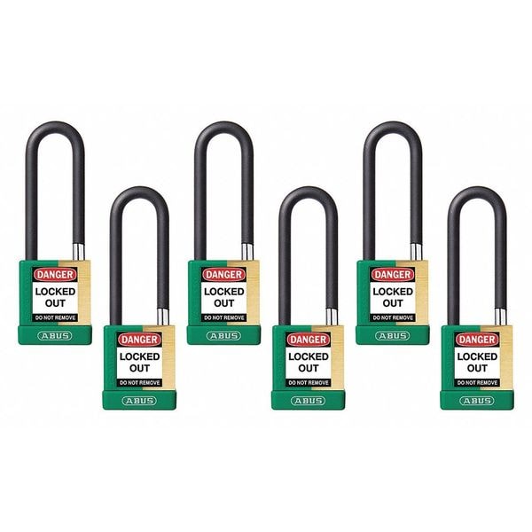 Abus Keyed Padlock, Open, Rectangular Steel Body, Hardened Steel Shackle, 3/4 in W, 6 PK - 20168