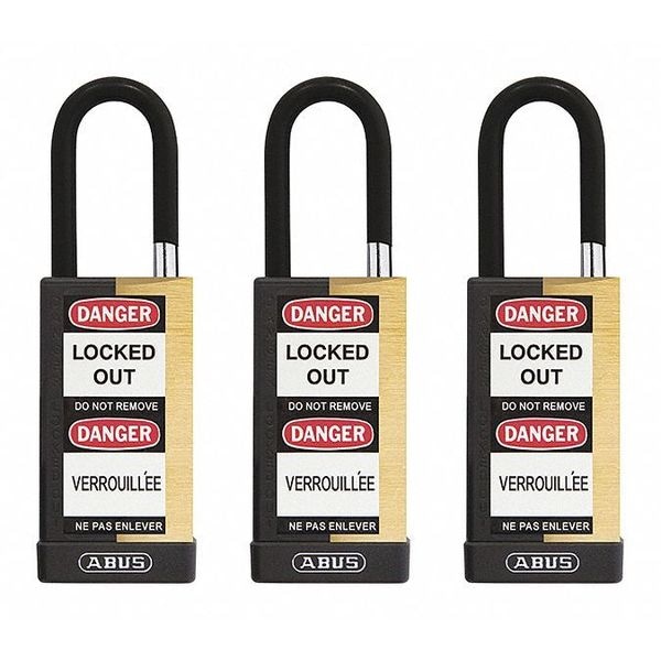 Abus Keyed Padlock, Open, Rectangular Steel Body, Hardened Steel Shackle, 3/4 in W, 3 PK - 20121