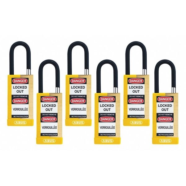 Abus Keyed Padlock, Open, Rectangular Steel Body, Hardened Steel Shackle, 3/4 in W, 6 PK - 20136