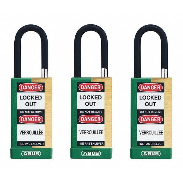 Abus Keyed Padlock, Open, Rectangular Steel Body, Hardened Steel Shackle, 3/4 in W, 3 PK - 20126