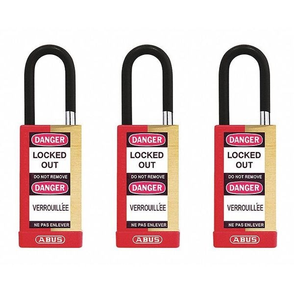 Abus Keyed Padlock, Open, Rectangular Steel Body, Hardened Steel Shackle, 3/4 in W, 3 PK - 20175