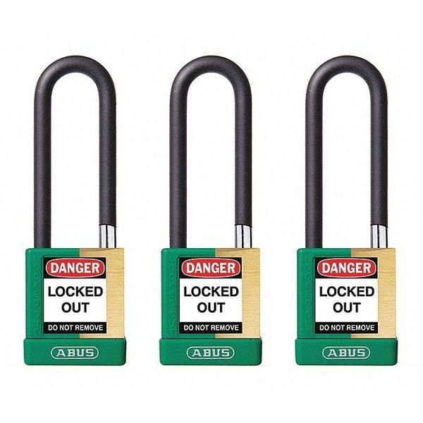 Abus Keyed Padlock, Open, Rectangular Steel Body, Hardened Steel Shackle, 3/4 in W, 3 PK - 20108