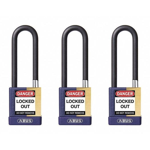 Abus Keyed Padlock, Open, Rectangular Steel Body, Hardened Steel Shackle, 3/4 in W, 3 PK - 20164