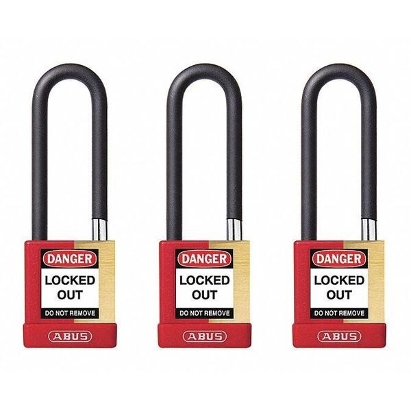 Abus Keyed Padlock, Open, Rectangular Steel Body, Hardened Steel Shackle, 3/4 in W, 3 PK - 20157