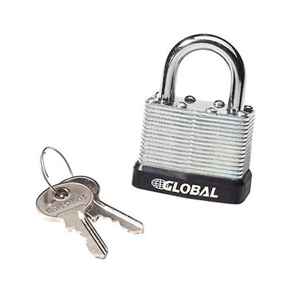 Global Industrial General Security Laminated Steel Padlock, Bumper & 2 Keys, Keyed Differently - 443231