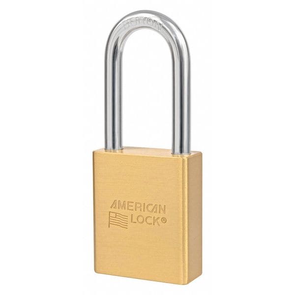 American Lock Padlock, Keyed Different, Long Shackle, Rectangular Brass Body, Boron Shackle, 7/8 in W - A3651D035KD