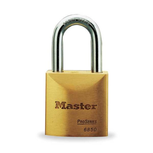 Master Lock Padlock, Keyed Alike, Long Shackle, Rectangular Brass Body, Boron Shackle, 29/32 in W - 6850NKA