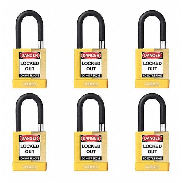 Abus Keyed Padlock, Open, Rectangular Steel Body, Hardened Steel Shackle, 3/4 in W, 6 PK - 20084
