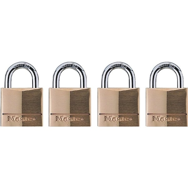 Master Lock Padlock, Keyed Alike Key, 5/32 in Dia Shackle, Steel Shackle, Brass Body, 3/4 in W Body - 120Q