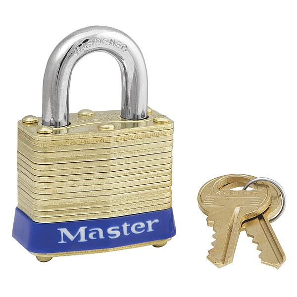 Master Lock Padlock, Keyed Alike, Standard Shackle, Rectangular Brass Body, Steel Shackle, 5/8 in W - 4KA-3202