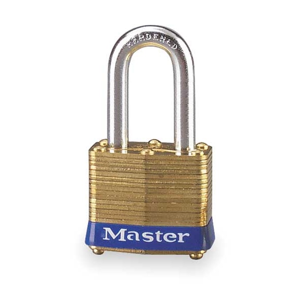 Master Lock Padlock, Keyed Alike, Long Shackle, Rectangular Brass Body, Steel Shackle, 5/8 in W - 4KALH
