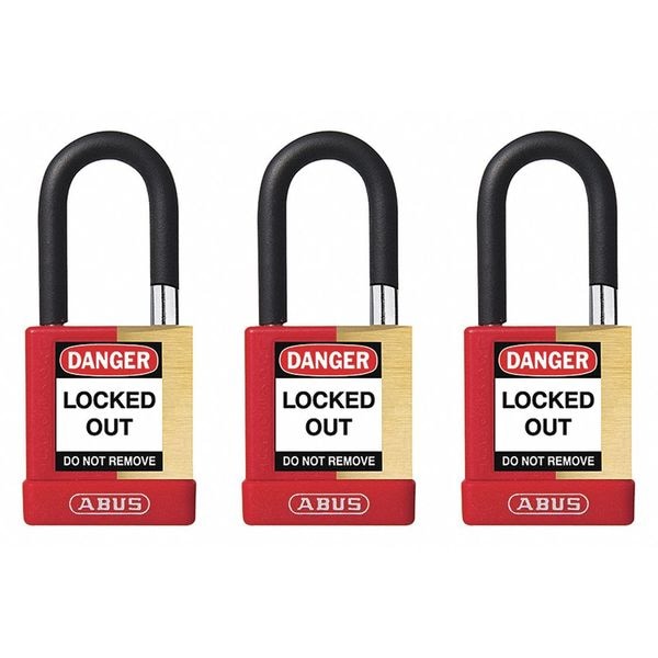 Abus Keyed Padlock, Open, Rectangular Steel Body, Hardened Steel Shackle, 3/4 in W, 3 PK - 20076