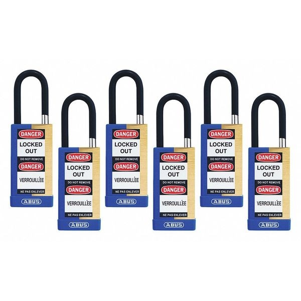 Abus Keyed Padlock, Open, Rectangular Steel Body, Hardened Steel Shackle, 3/4 in W, 6 PK - 20134