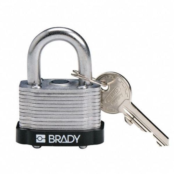 Brady Keyed Padlock, Open, Rectangular Steel Body, Hardened Steel Shackle, 23/32 in W - 143136