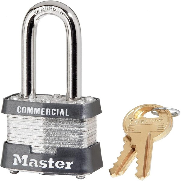 Master Lock Padlock, Steel Laminated Padlock, 1-1/2in. Shackle, Keyed Alike - Key# 0814 - 3KALF-0814