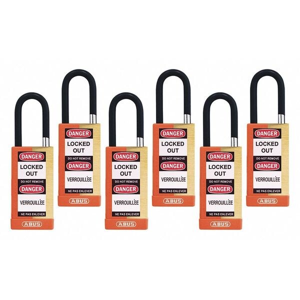 Abus Keyed Padlock, Open, Rectangular Steel Body, Hardened Steel Shackle, 3/4 in W, 6 PK - 20137