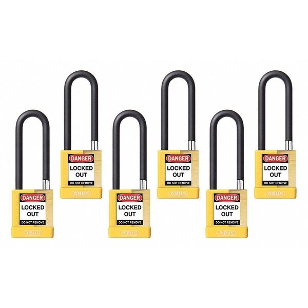 Abus Keyed Padlock, Open, Rectangular Steel Body, Hardened Steel Shackle, 3/4 in W, 6 PK - 20118