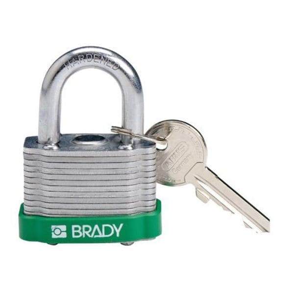 Brady Keyed Padlock, Open, Rectangular Steel Body, Hardened Steel Shackle, 23/32 in W - 143128