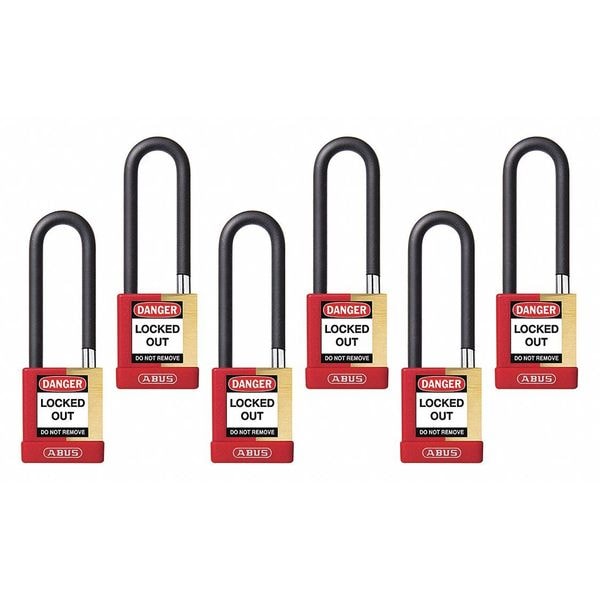 Abus Keyed Padlock, Open, Rectangular Steel Body, Hardened Steel Shackle, 3/4 in W, 6 PK - 20120